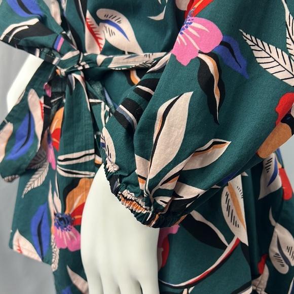 Women’s ELOQUII Green Floral Peplum Wrap Top Blouse Sz 14 NWOT Green Floral Belt - Picture 5 of 7